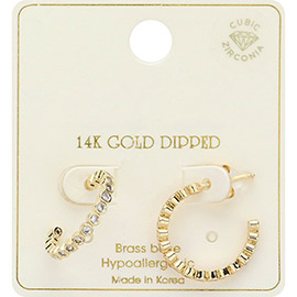 14K Gold Dipped CZ Stone Link Round Hoop Earrings